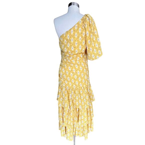 VERONICA BEARD Virginia Dress One Shoulder Floral Layered Yellow Cotton 6 NWT - Picture 7 of 12